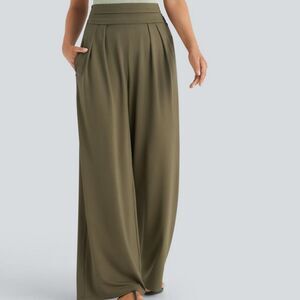 Halara Olive Super High Waist Flowy Wide Leg Pull On Side Pocket Pants Size XS